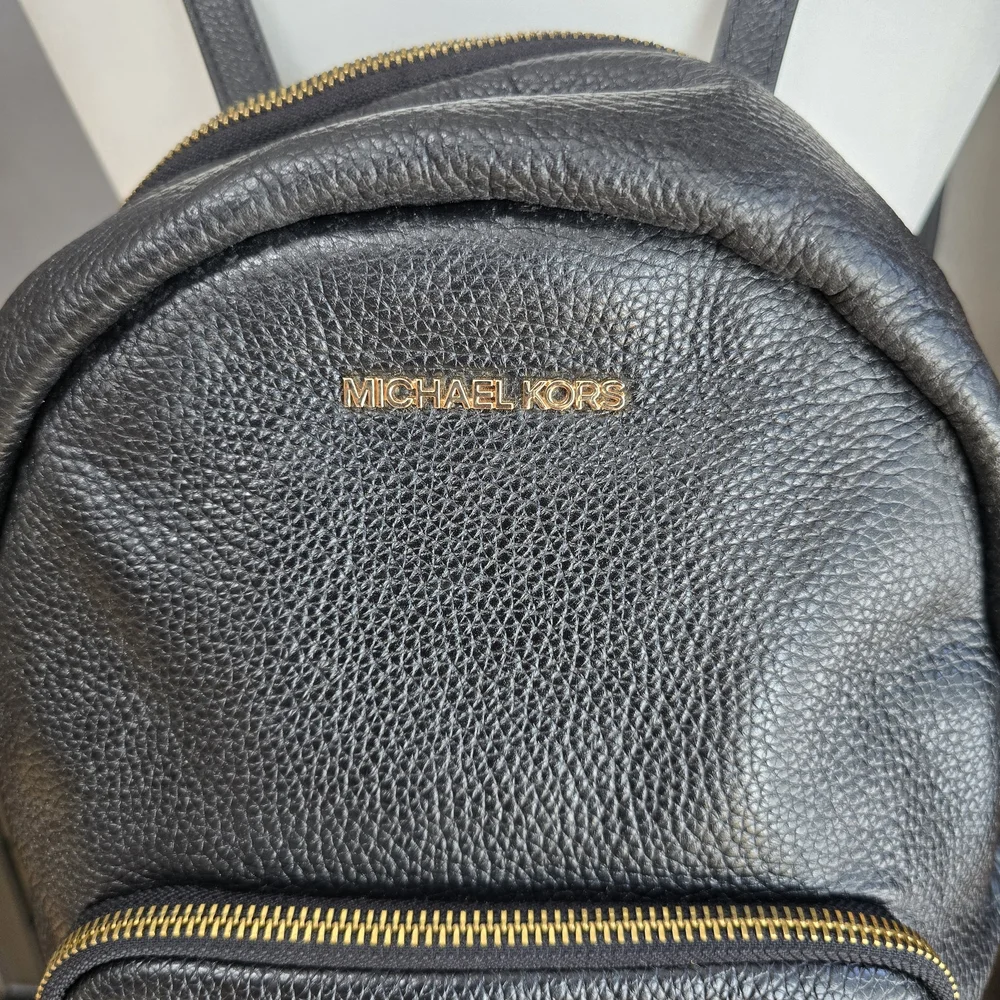 Michael Kors Black Pebbled Leather Backpack with Gold Hardware